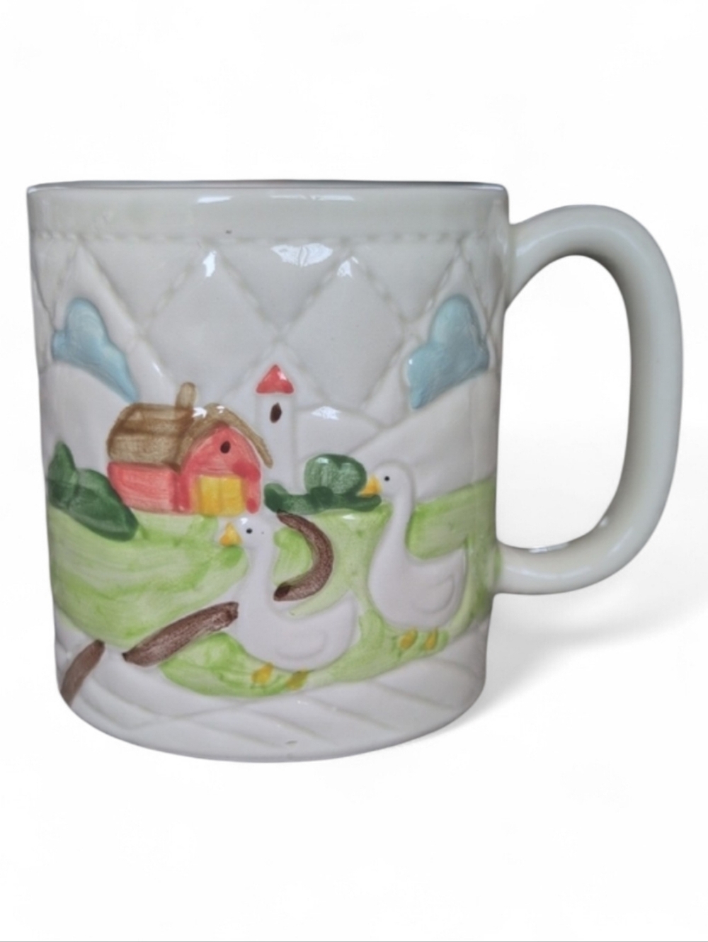 Vintage 1982 Otagiri Japan Embossed Goose Farm Scene Coffee Mug